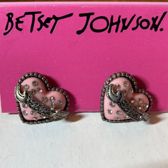Betsey Johnson Pink Heart Earrings with Silver Accents - Picture 2 of 6